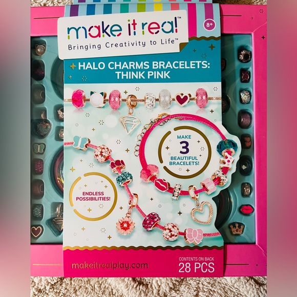 Halo Bead & Charm Bracelet Kit - “Think Pink” Create Your Own 3 Bracelets - Picture 2 of 7